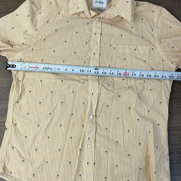 Goodfellow & Co Men’s Yellow White Striped Palm Tree Slim Fit Northrop Shirt, Lg - Picture 5 of 8